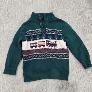 Toddler Green Sweater with Train Design